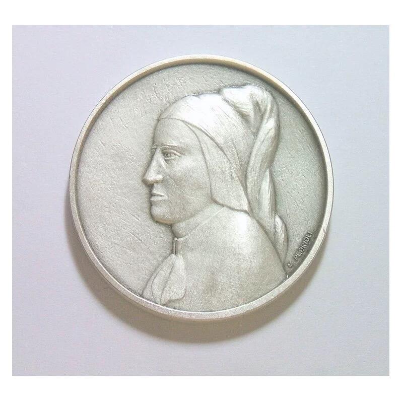 意大利1997年 大文豪但丁高浮雕精制大镀银章 带原盒 40MM