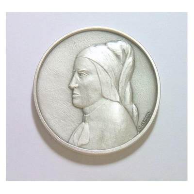 意大利1997年 大文豪但丁高浮雕精制大镀银章 带原盒 40MM - 意大利1997年 大文豪但丁高浮雕精制大镀银章 带原盒 40MM