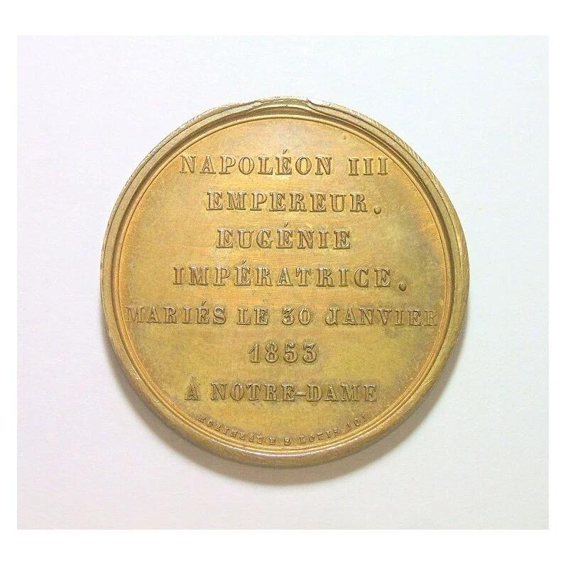 法国1853年 拿破仑三世和皇后高浮雕精制铜章 36MM