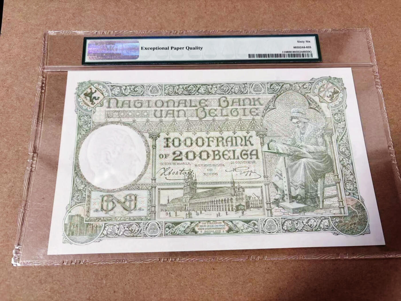 【Blue Auction】世界纸币精拍第635期【精】——16级TOP拍卖/信誉/品质/专业/高效💫 比利时 1939-44年1000法郎 超大票幅 PMG66EPQ 设计精美 