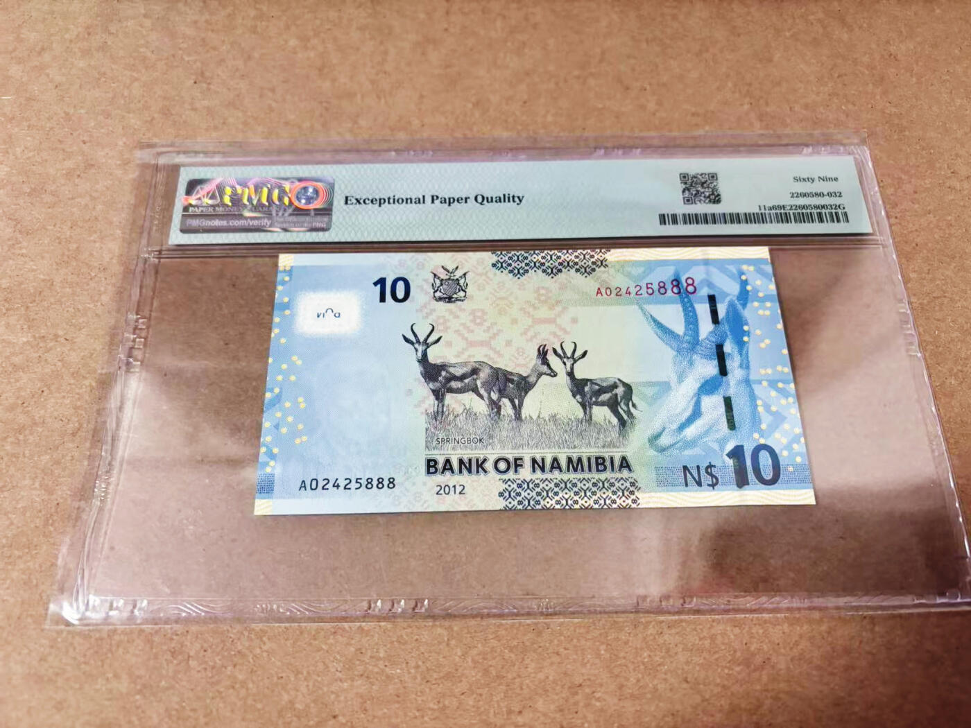 【Blue Auction】世界纸币精拍第635期【精】——16级TOP拍卖/信誉/品质/专业/高效💫 【888豹子号】纳米比亚 2012年10元 PMG69EPQ 近满分