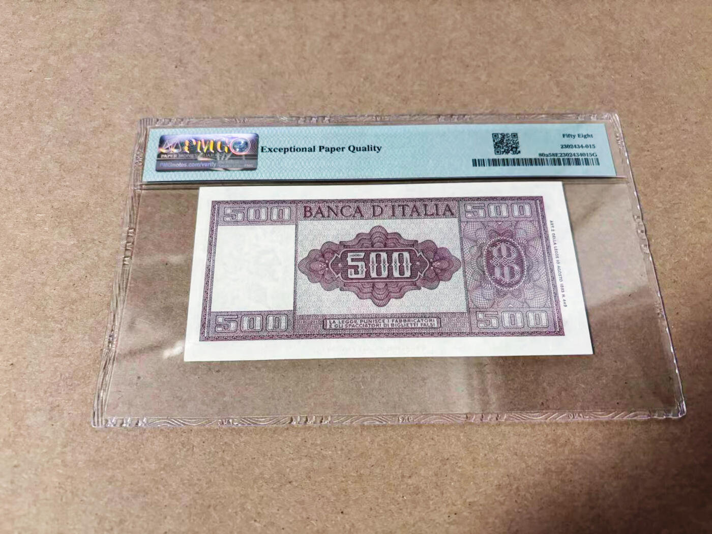 【Blue Auction】世界纸币精拍第635期【精】——16级TOP拍卖/信誉/品质/专业/高效💫 【a版】意大利 1947年500里拉 谷神 PMG58EPQ 原票 