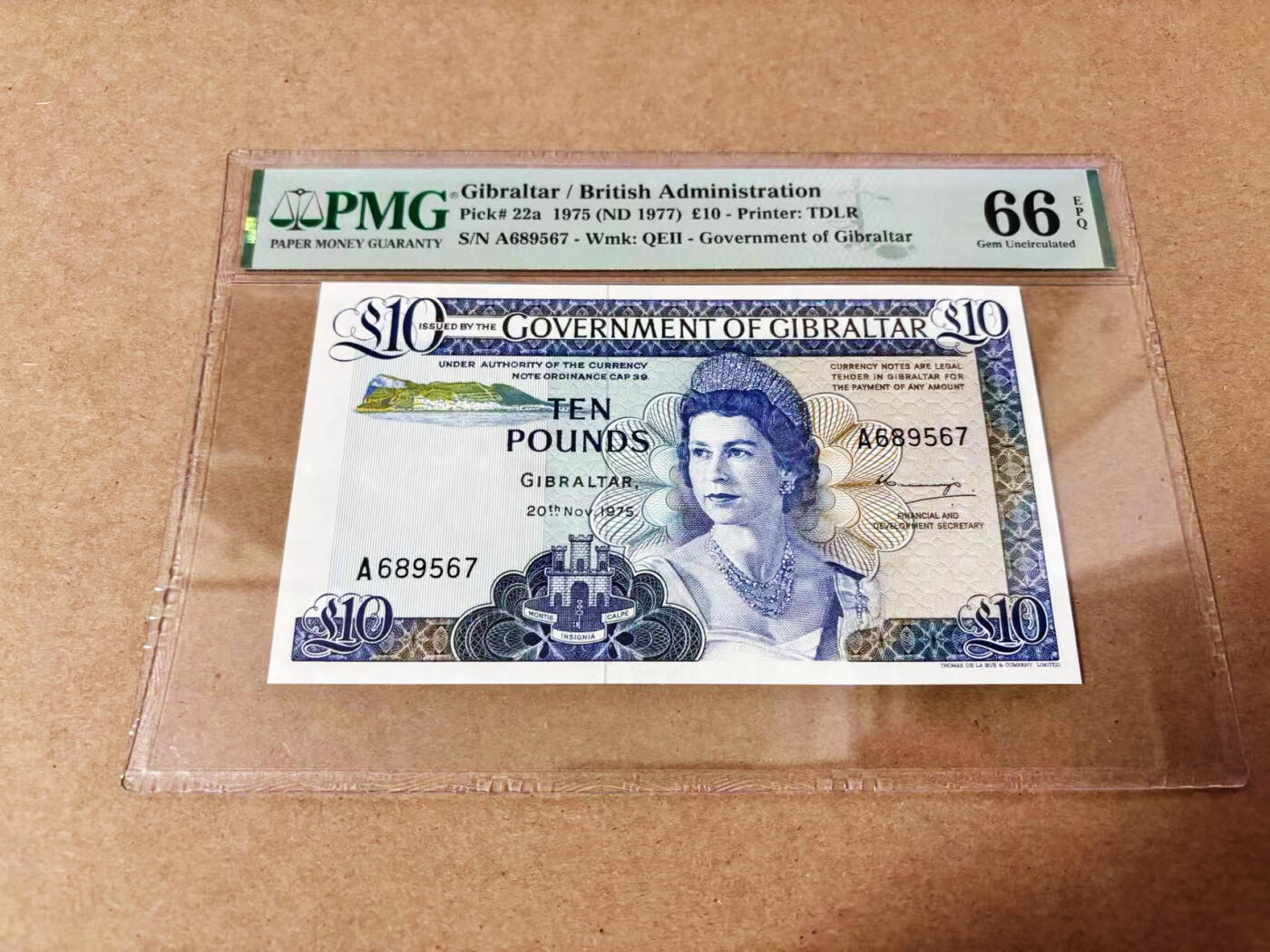 【Blue Auction】世界纸币精拍第635期【精】——16级TOP拍卖/信誉/品质/专业/高效💫 直布罗陀 1977年10镑 高冠女王 PMG66EPQ