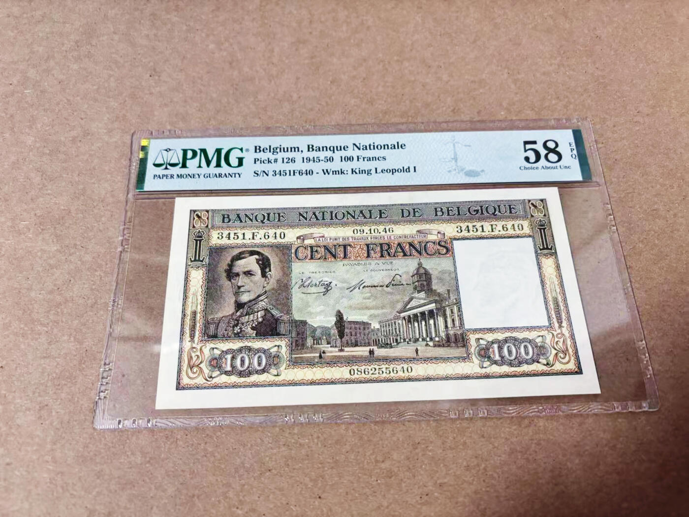 【Blue Auction】世界纸币精拍第635期【精】——16级TOP拍卖/信誉/品质/专业/高效💫 比利时 1946年100法郎 法属风 PMG58EPQ 原票 