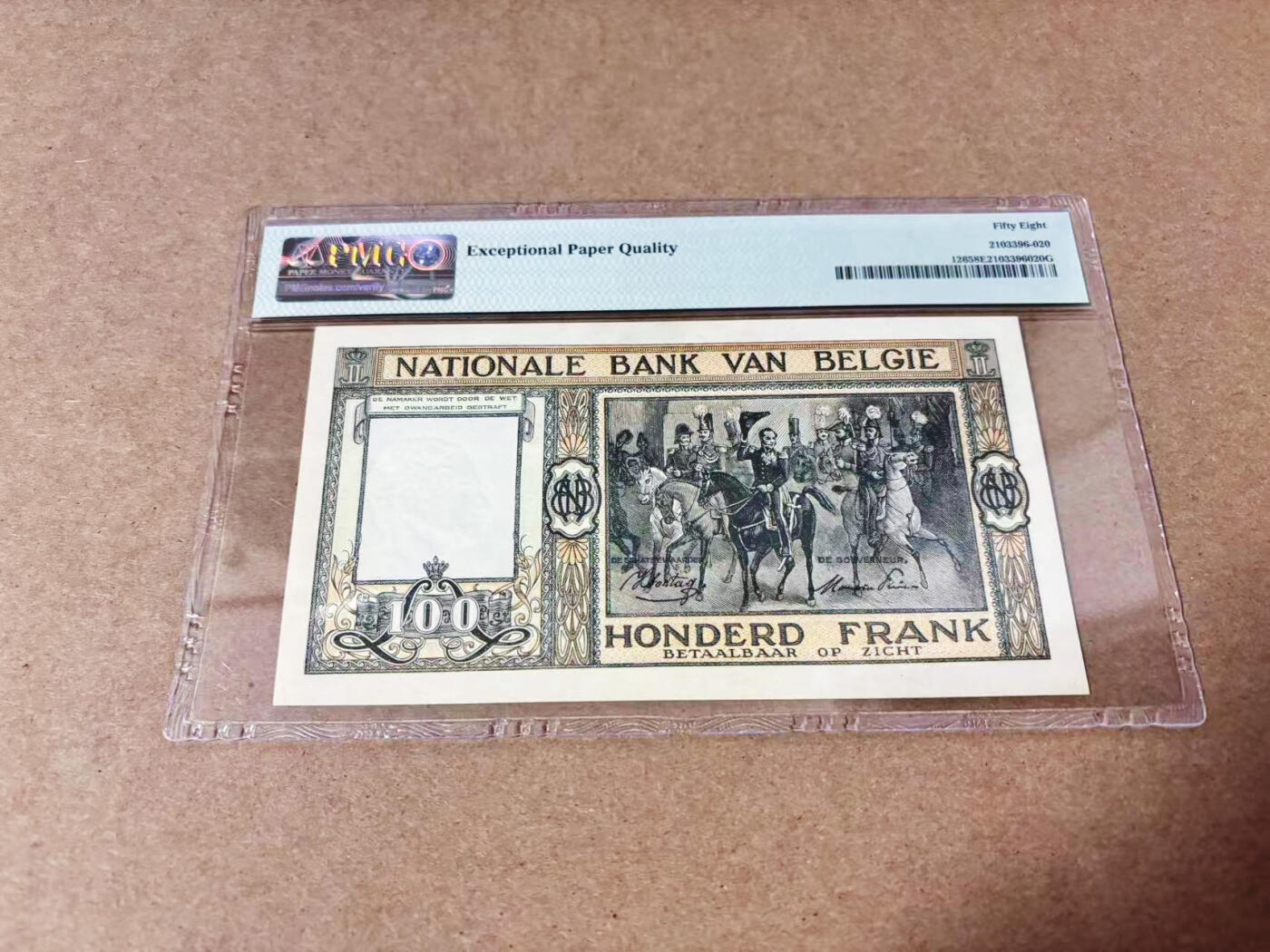 【Blue Auction】世界纸币精拍第635期【精】——16级TOP拍卖/信誉/品质/专业/高效💫 比利时 1946年100法郎 法属风 PMG58EPQ 原票 