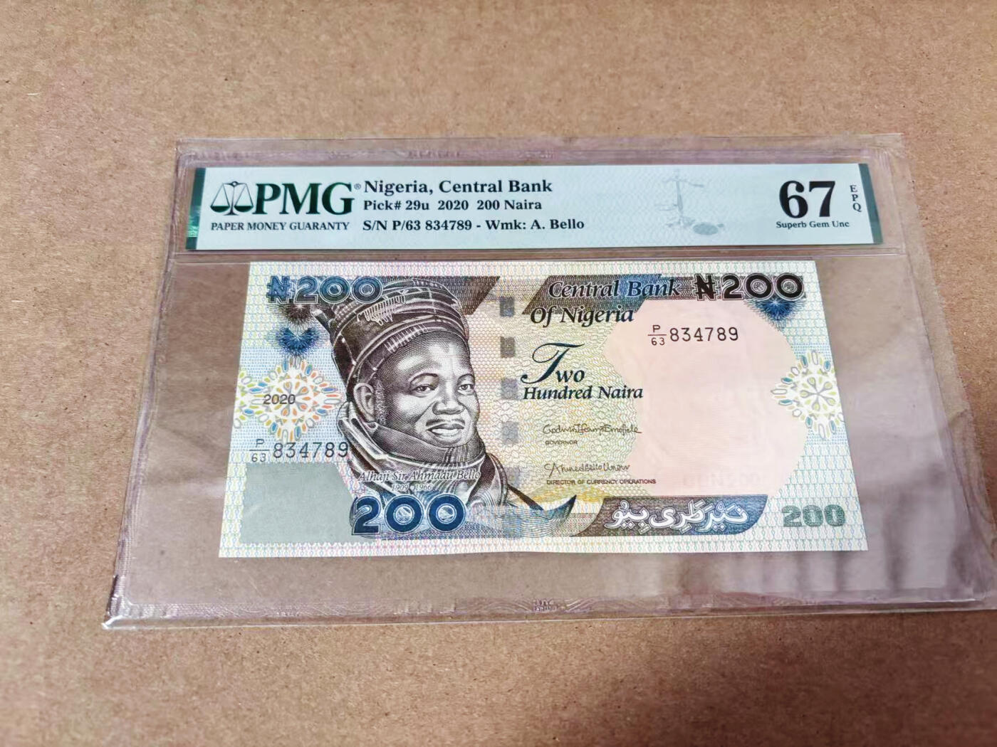 【Blue Auction】世界纸币精拍第635期【精】——16级TOP拍卖/信誉/品质/专业/高效💫 尼日利亚 2020年200奈拉  PMG67EPQ 高分