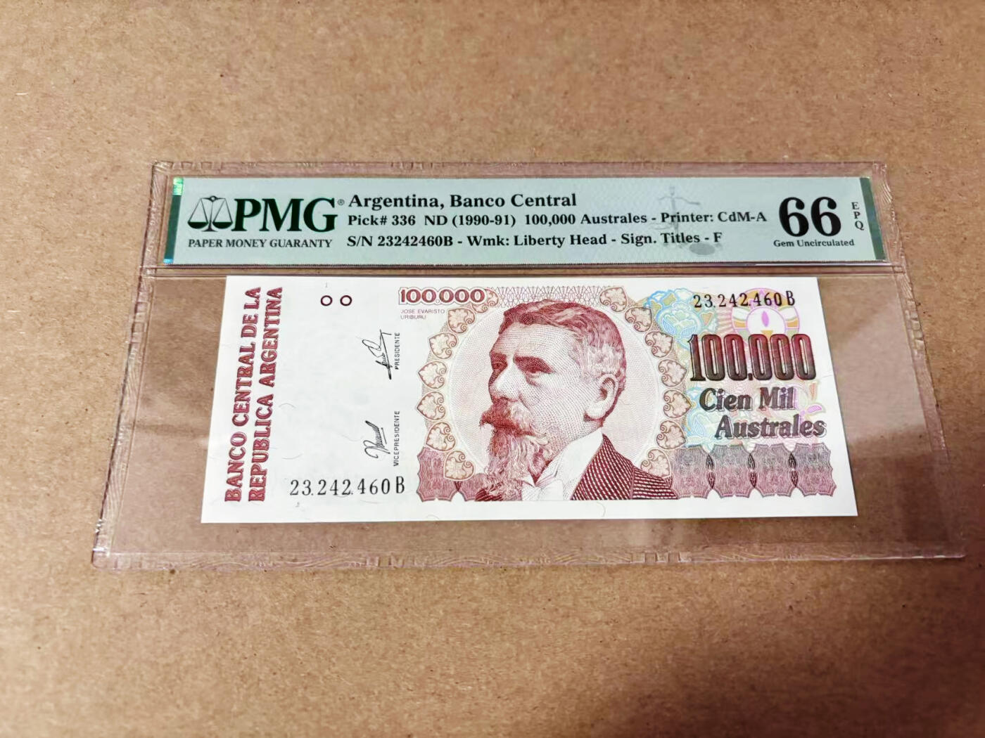 【Blue Auction】世界纸币精拍第635期【精】——16级TOP拍卖/信誉/品质/专业/高效💫 阿根廷 1990-91年10000Australes PMG66EPQ 