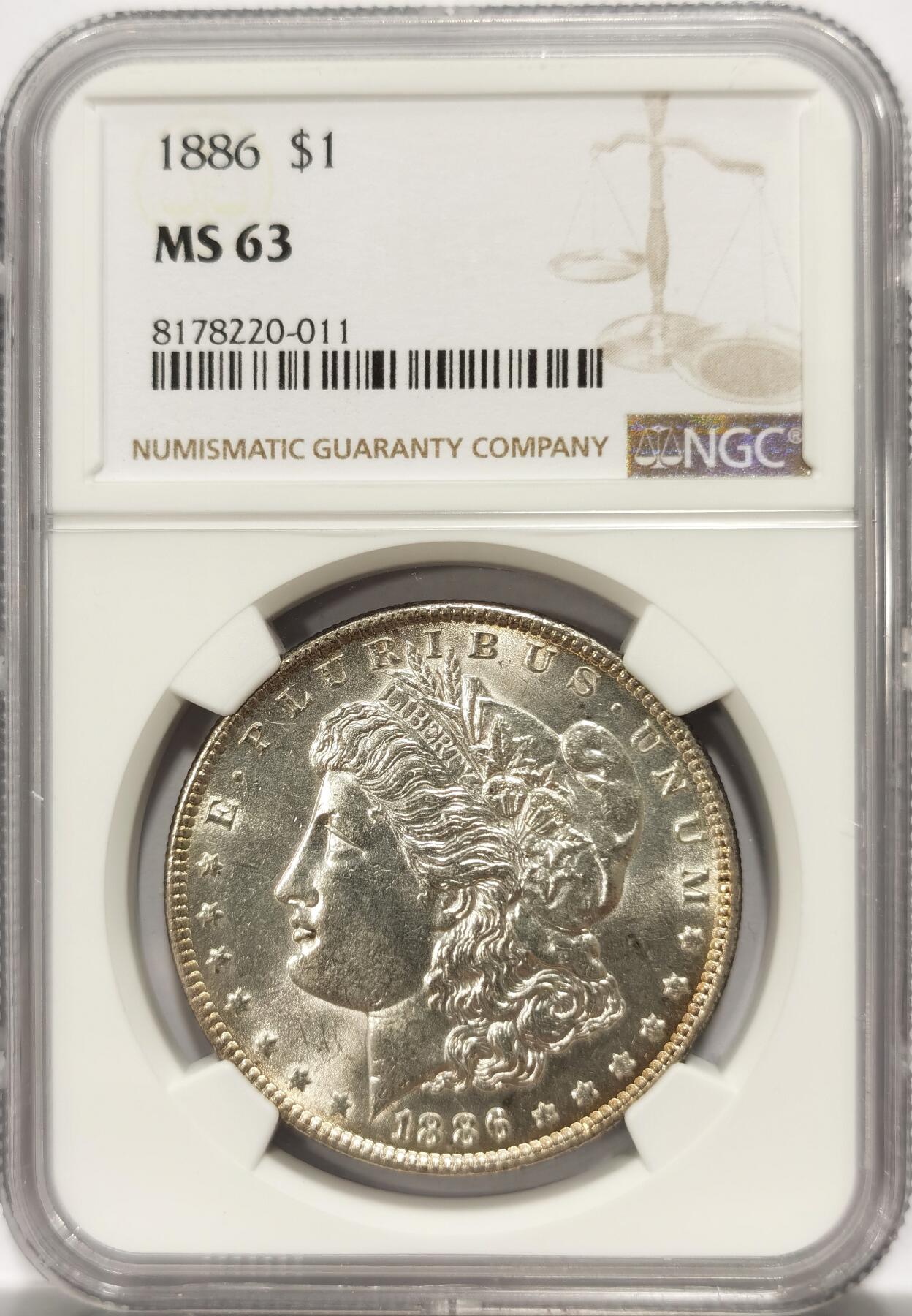 博洋堂世界钱币拍卖第115期（全场包邮） NGC MS63 1886美国摩根银币一元