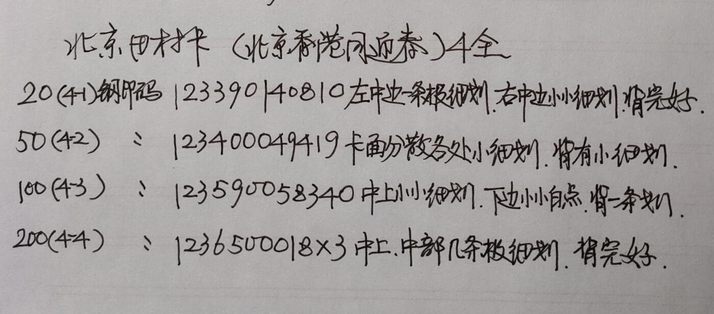 公藏第40期裸卡拍卖 北京田村卡（北京香港同迎春）4全，品相钢印码见描述。
