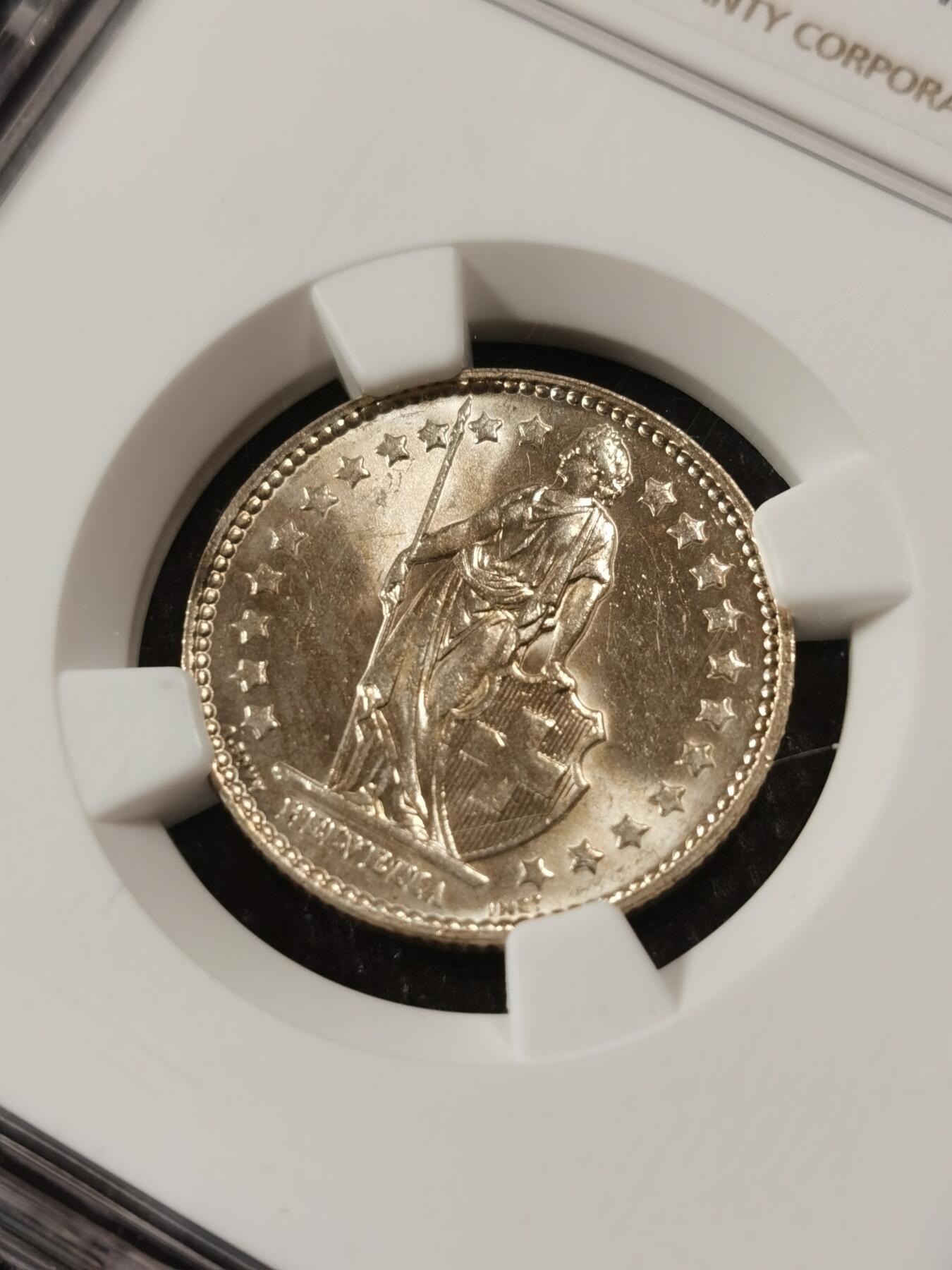 甄臻铺-世界钱币拍卖（第9期）新铺开张，欢迎捧场 NGC-MS63 瑞士 1963B 1法郎 状态不错