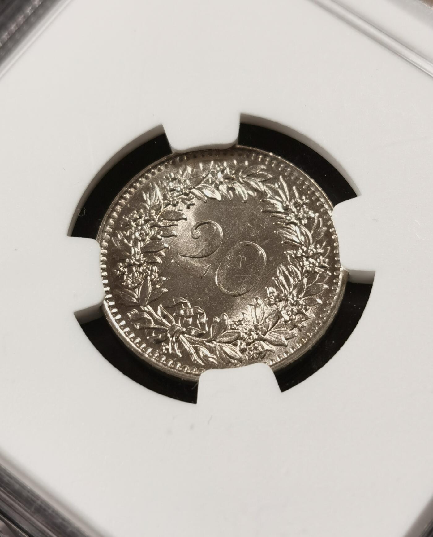 甄臻铺-世界钱币拍卖（第9期）新铺开张，欢迎捧场 NGC-MS65 瑞士 1964B 20分 高分，状态不错