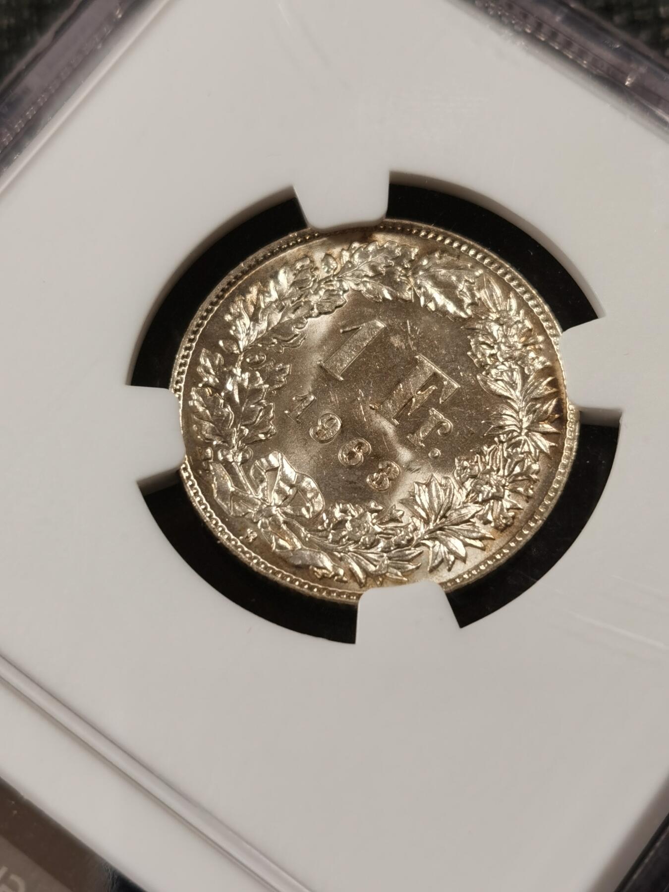甄臻铺-世界钱币拍卖（第9期）新铺开张，欢迎捧场 NGC-MS63 瑞士 1963B 1法郎 状态不错