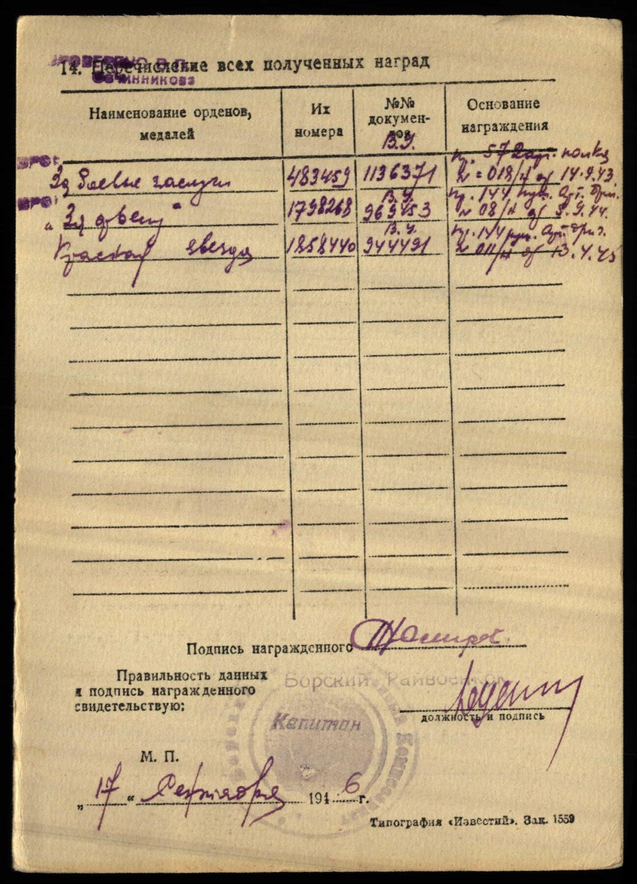 苏联勋章奖章3月28日晚上九点结束在麦稀奇 找不到的加我qq或者微信都是184277308备注苏章拍卖。最好加微信群每次都会通知还有提前可以一口价的 最近会持续拍卖一些东西。 苏联二战红星勋章 1858440  右下角有磕碰 其他还有两处小瑕疵 Жемиров Иван Васильевич 144红旗克里乔夫加农炮旅对空信号站站长 这个职位挺有意思的  而且他作为文书还击毙了一个君官和两个兵