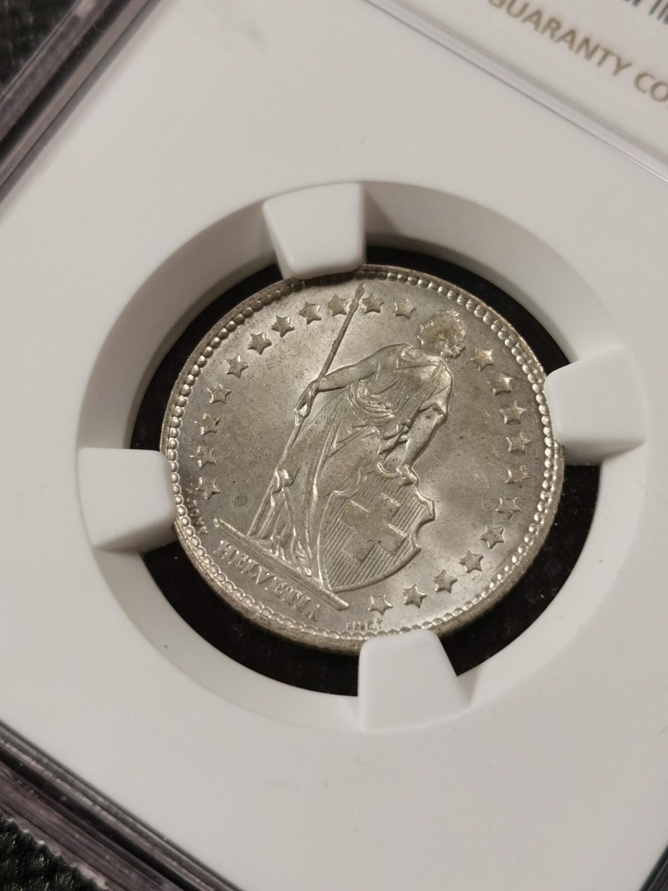 甄臻铺-世界钱币拍卖（第9期）新铺开张，欢迎捧场 NGC-MS64 瑞士 1964B 1法郎 状态不错