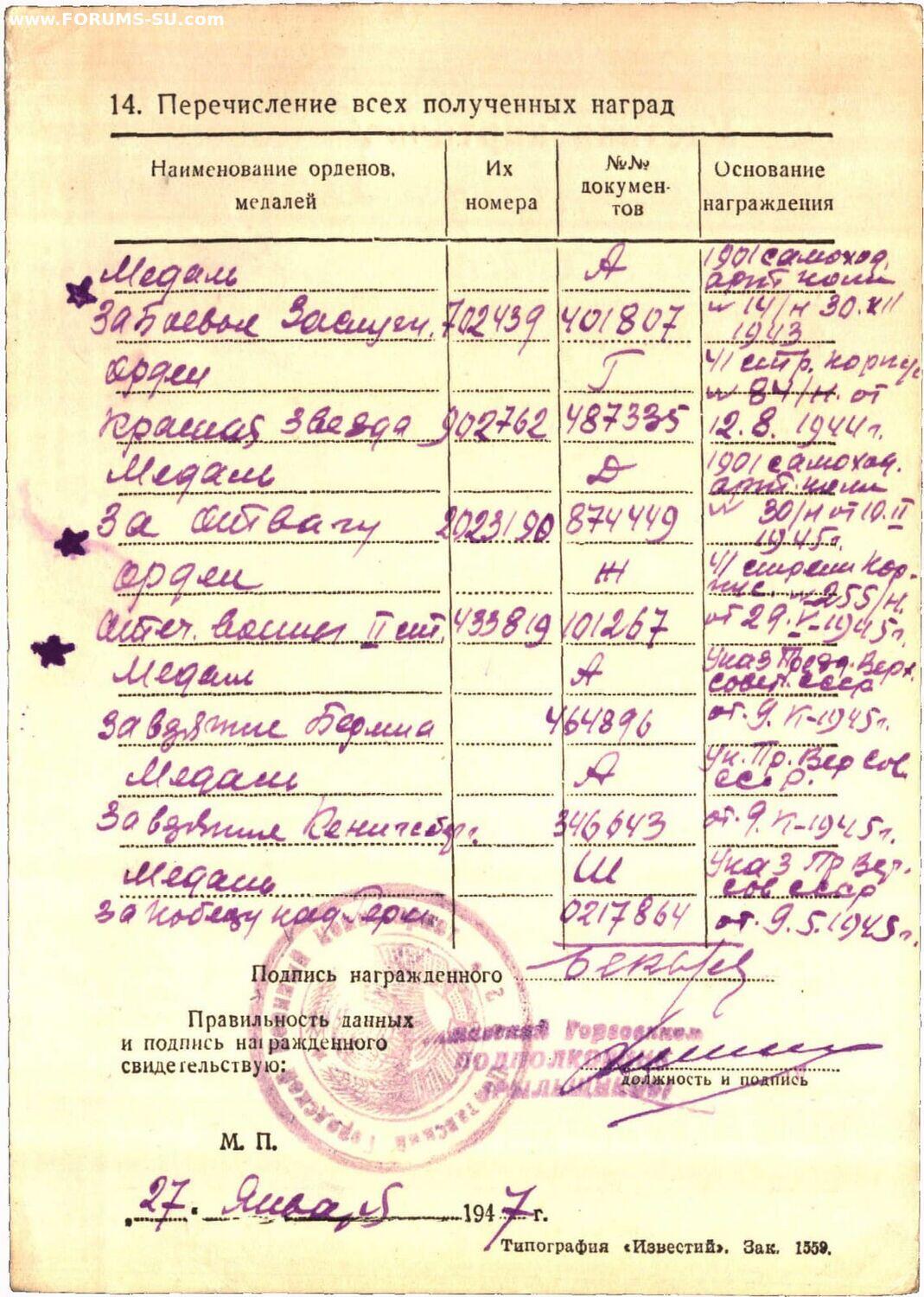 苏联勋章奖章3月28日晚上九点结束在麦稀奇 找不到的加我qq或者微信都是184277308备注苏章拍卖。最好加微信群每次都会通知还有提前可以一口价的 最近会持续拍卖一些东西。 苏联二战二级为国勋章 433819 柏林战役 右下角磕碰 比较干净 应该清理过 版本很好 蟹版的一种变形 挺少见 Бекаревич Георгий Васильевич1901 红旗比亚韦斯托克自行火炮团战车维修排高级发动机调试工 技术勤务大士别卡列维奇参加了歼灭柏林市东南敌军集群的战斗。对战车的10次中修和7次小修，维修了12辆运输车。