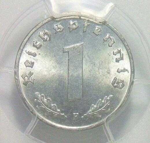 PCGS MS64 德国第三帝国1943年F版1芬尼 难得开卷原光