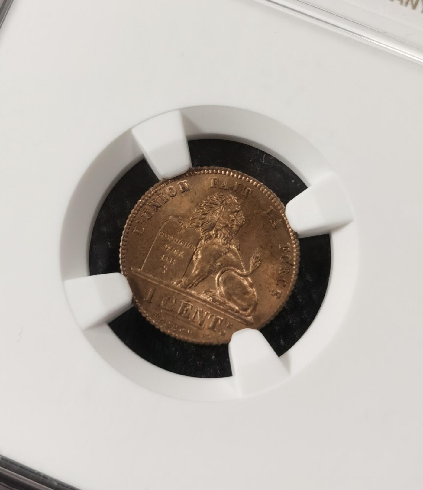 甄臻铺-世界钱币拍卖（第9期）新铺开张，欢迎捧场 NGC-MS65RB 1914比利时小铜币很经典的图案，实物光感非常好，ngc评级亚军分