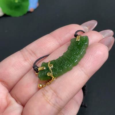 颜紫熹品牌和田玉福利专场第1期 - 颜紫熹品牌定制款和田玉碧玉仿古玉衡18K金镶嵌吊坠