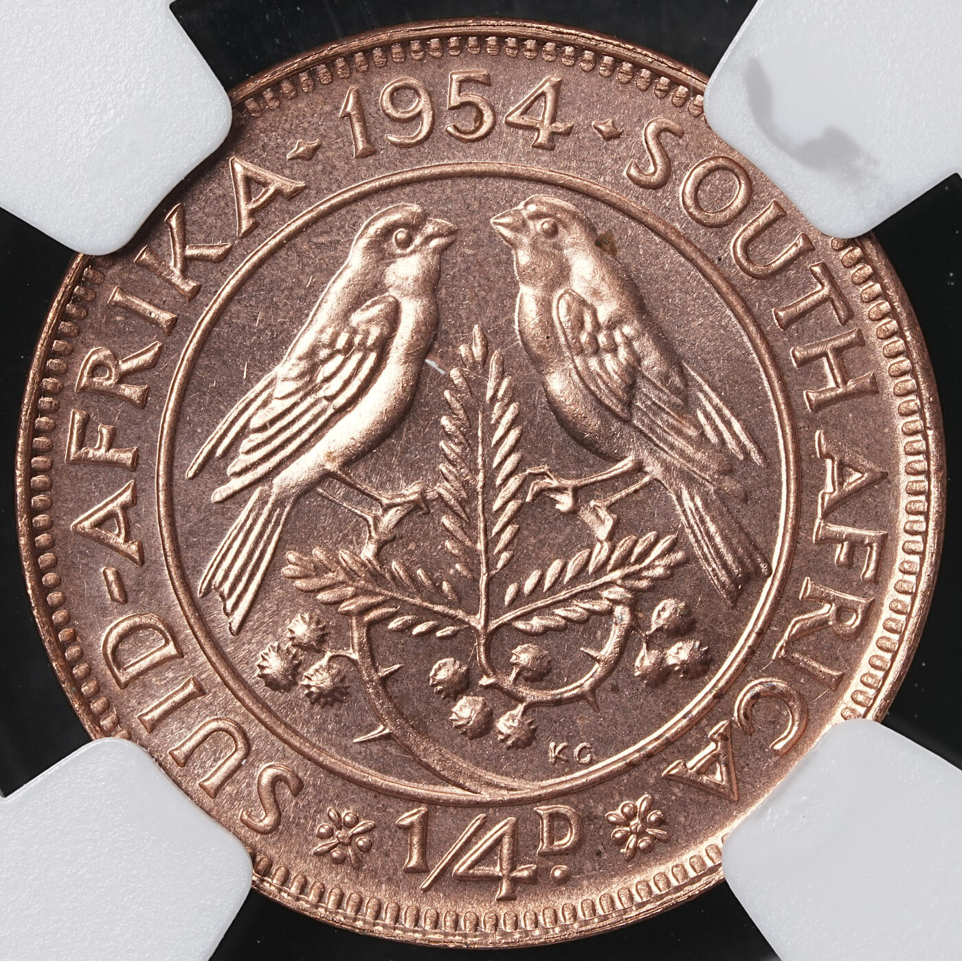 修遠堂世界钱币第六十二期 NGC PF67RD 1954年南非1/4便士精制铜币 仅铸造3150枚 RD顶级状态