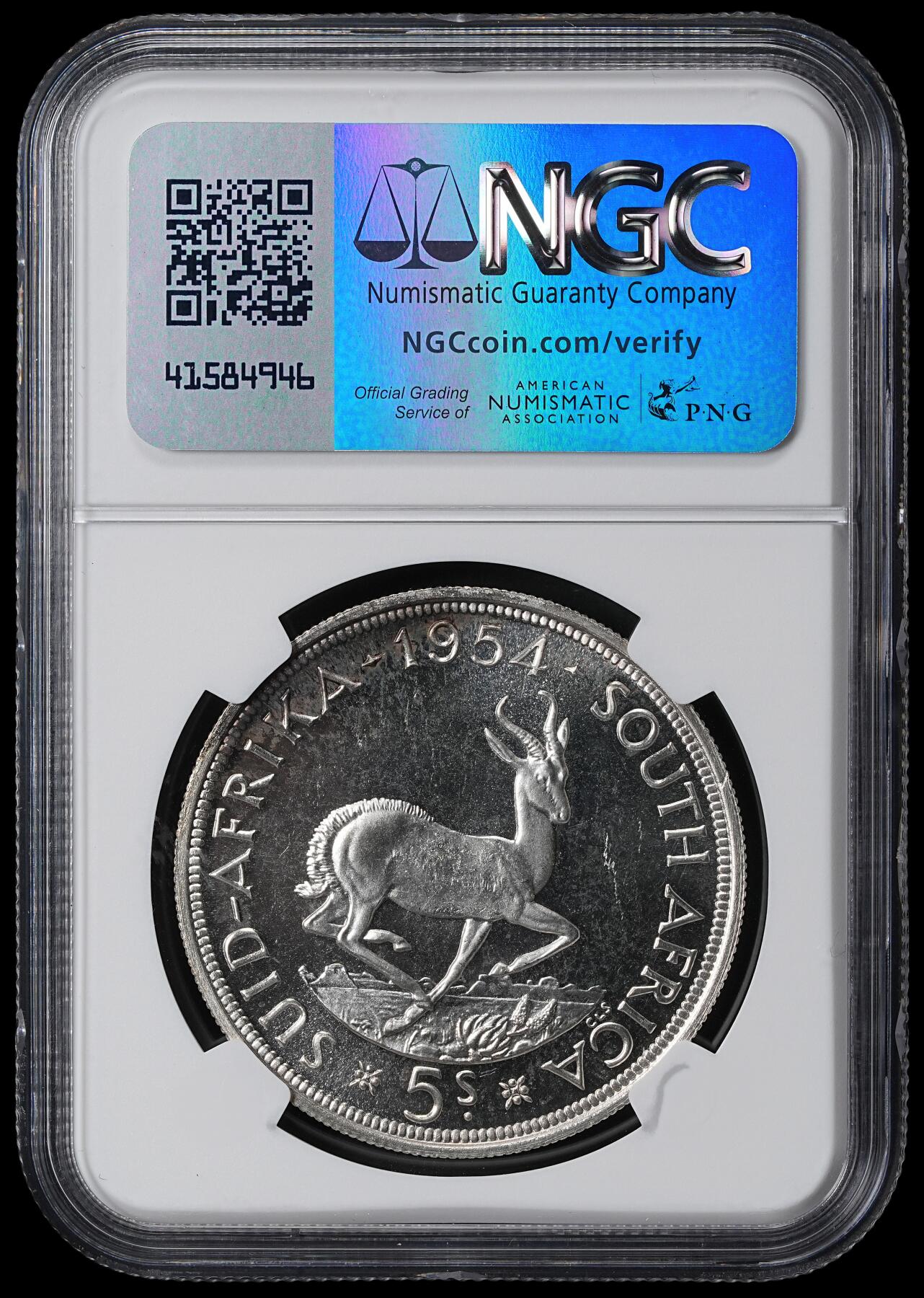 修遠堂世界钱币第六十二期 NGC PF66 1954年南非5先令精制大银币 仅铸造3150枚