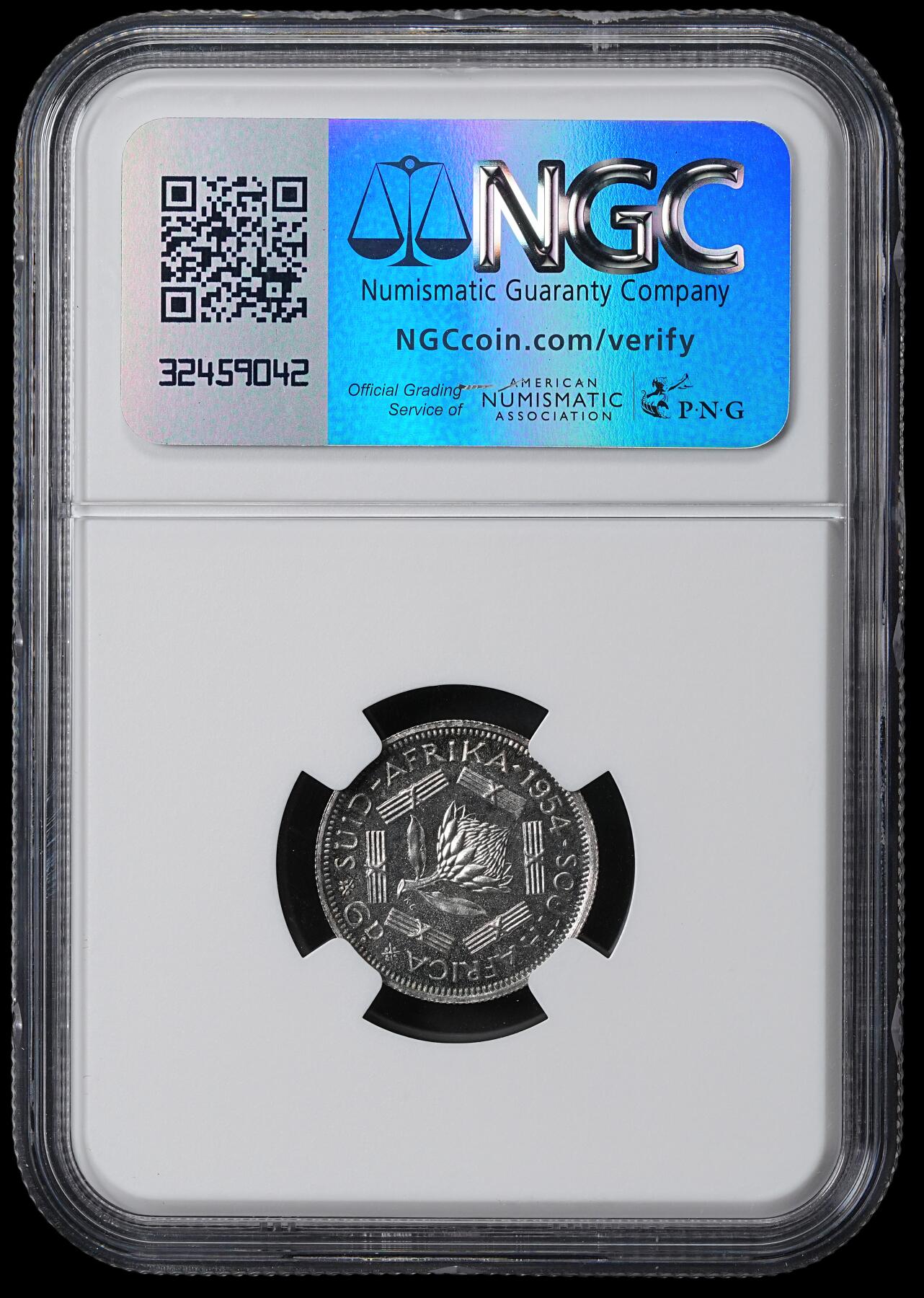 修遠堂世界钱币第六十二期 NGC PF66 1954年南非6便士精制银币 仅铸造3150枚