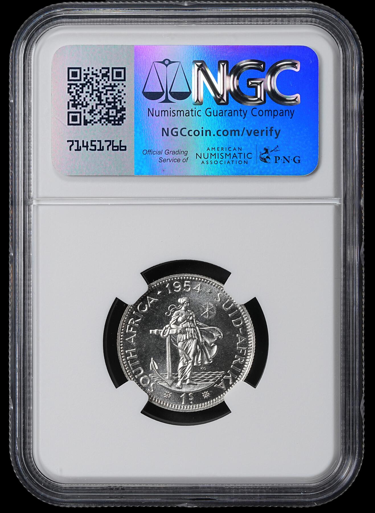 修遠堂世界钱币第六十二期 NGC PF67 1954年南非1先令精制银币 仅铸造3150枚