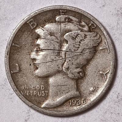 紫瑗钱币——第578期 - 美国 1936年 墨丘比利 小飞侠 10美分 2.5克 0.9银