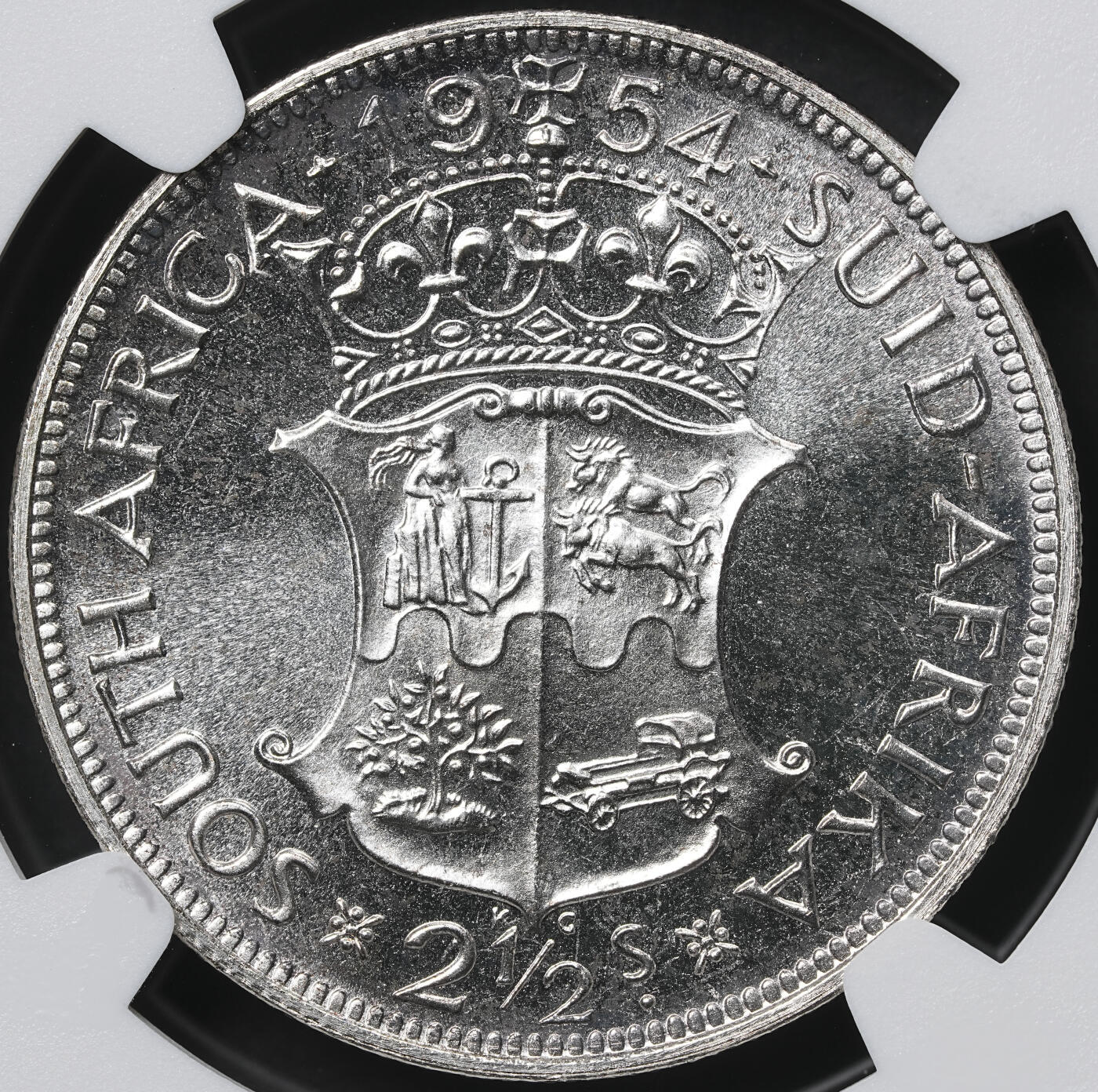 修遠堂世界钱币第六十二期 NGC PF66 1954年南非2.5先令精制银币 仅铸造3150枚