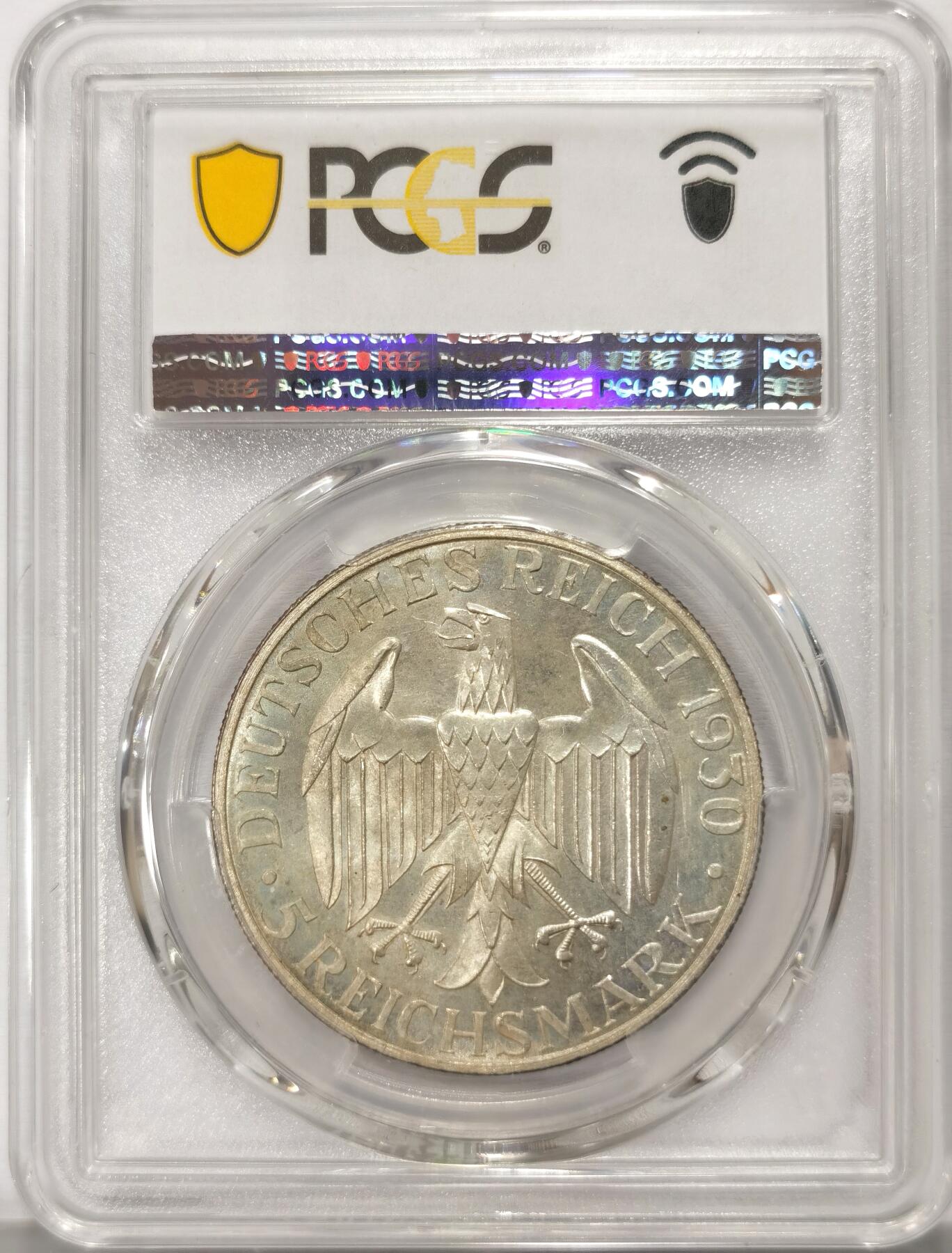 博洋堂世界钱币拍卖第115期（全场包邮） PCGS MS65 德国魏玛1930年齐柏林飞艇5马克银币，少见的高分，PCGS评级榜第二。