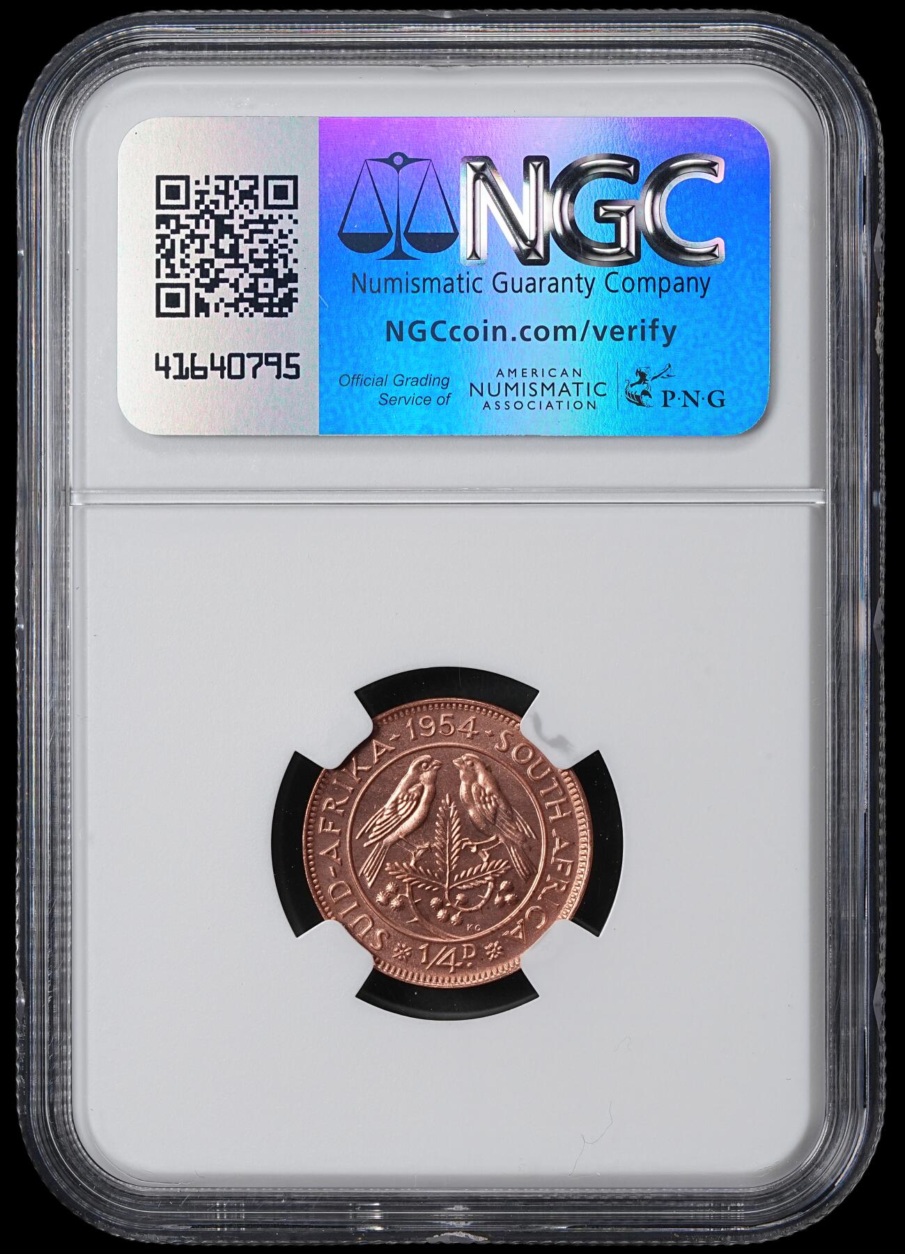 修遠堂世界钱币第六十二期 NGC PF67RD 1954年南非1/4便士精制铜币 仅铸造3150枚 RD顶级状态