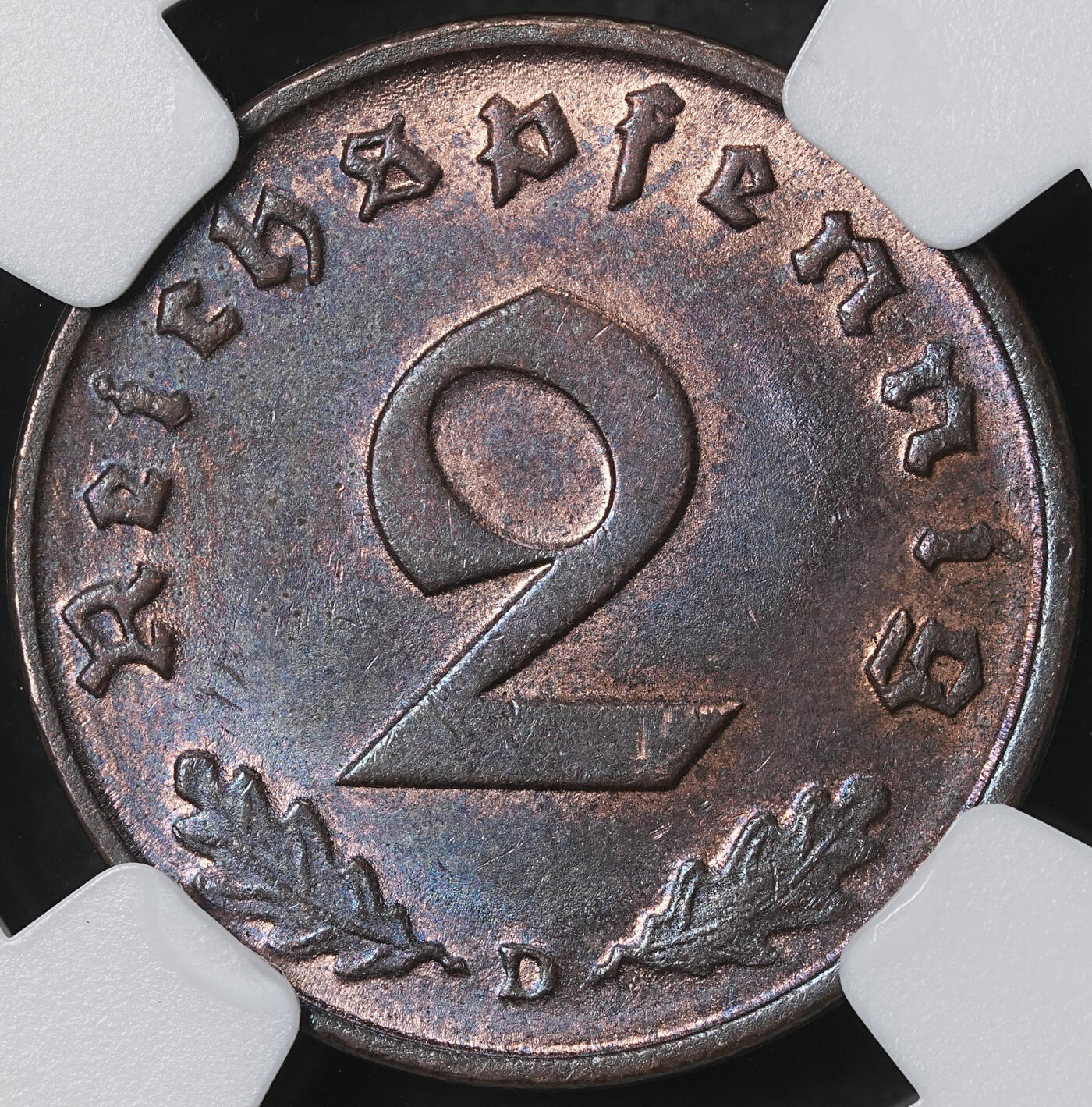 修遠堂世界钱币第六十二期 NGC MS63BN 1937年德国2芬尼铜币 D厂铭