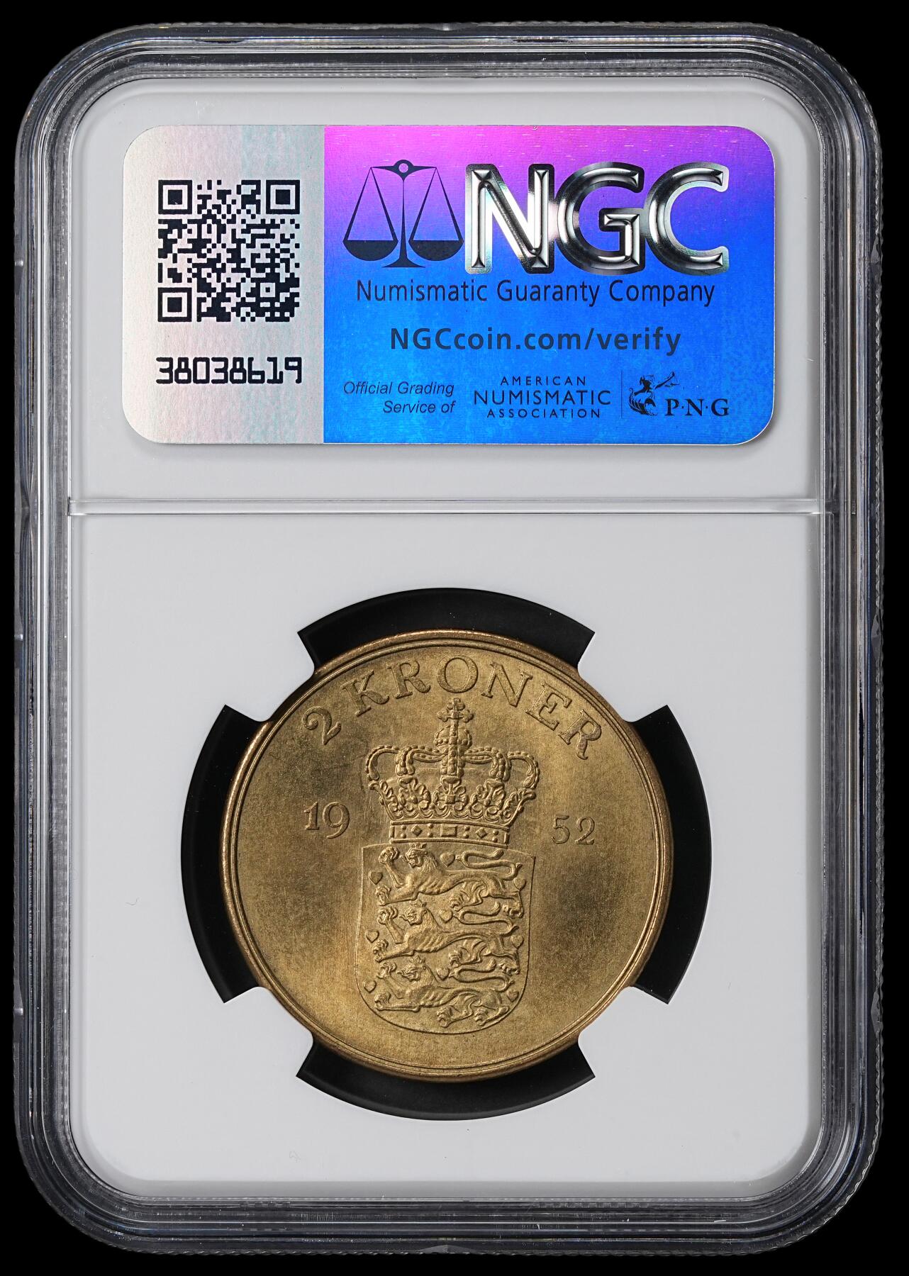 修遠堂世界钱币第六十二期 NGC MS64 1952年丹麦2克朗
