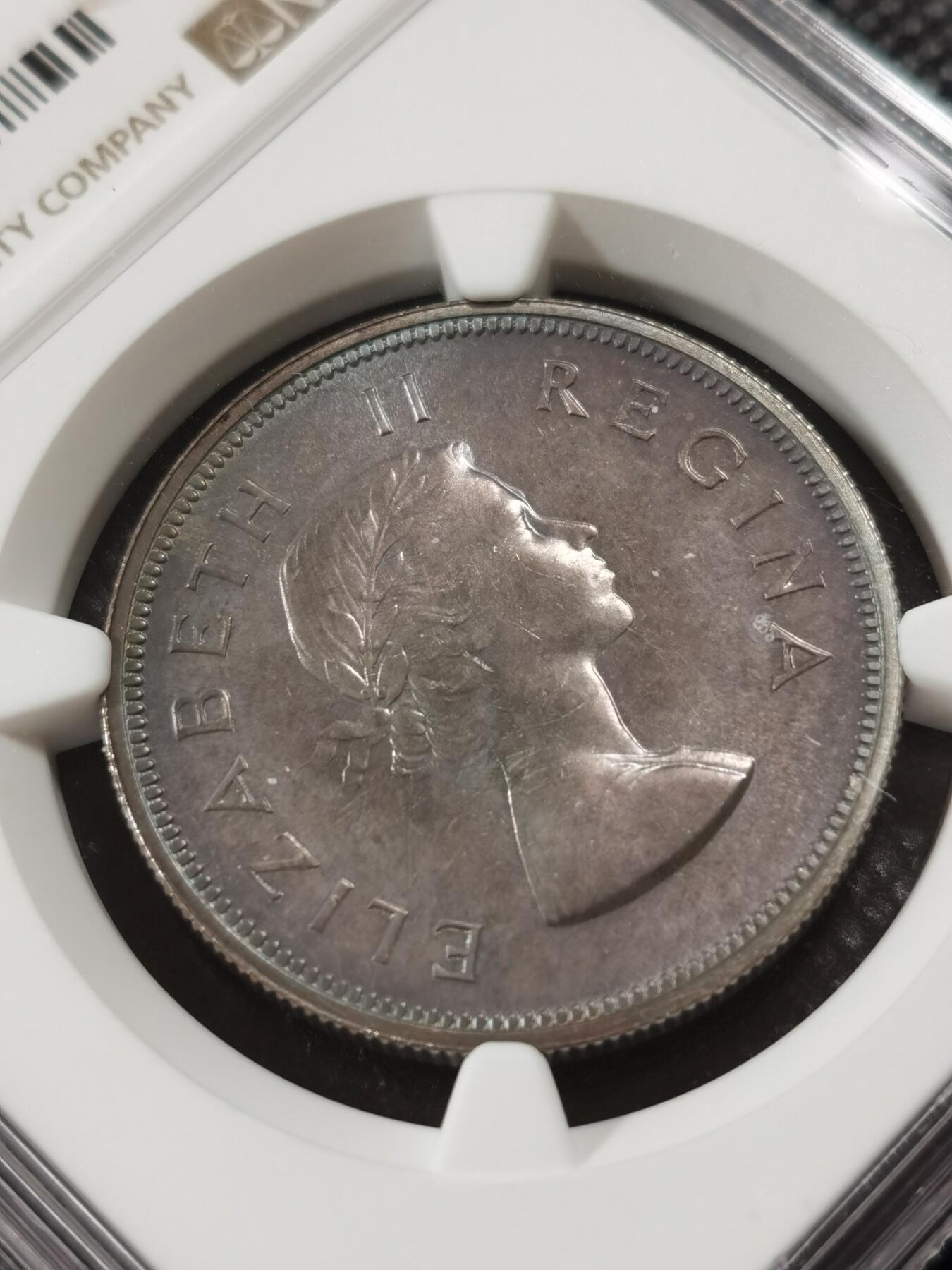 甄臻铺-世界钱币拍卖-南非西非东非专场（第10期）送拍享返佣金等优惠多多 NGC-PF64 英属南非 1953 2.5先令 银币精制 原味包浆，币面转光