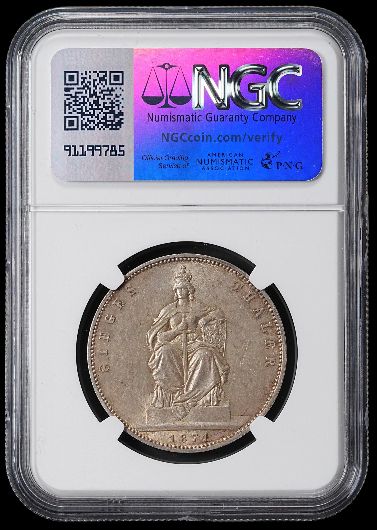修遠堂世界钱币第六十二期 NGC MS62 1871年普鲁士-普法战争胜利1泰勒银币