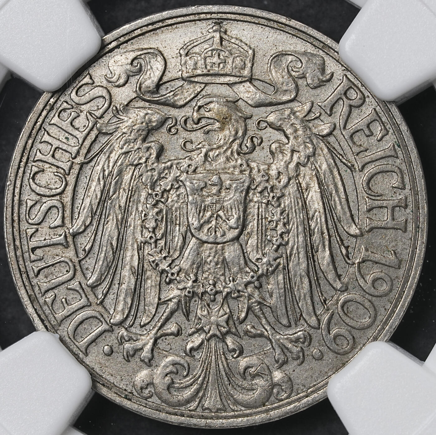 修遠堂世界钱币第六十二期 NGC MS63 1909年德国25芬尼 G厂铭 少见厂铭 仅61万铸造量