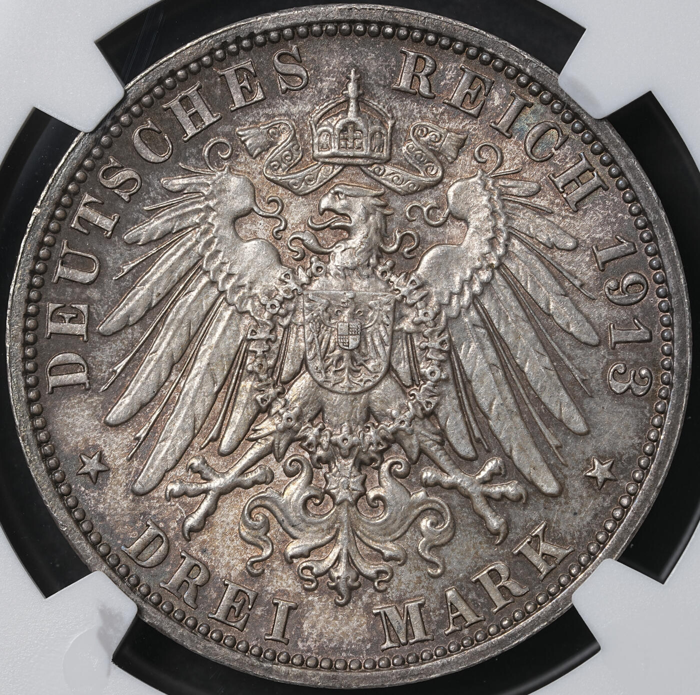 修遠堂世界钱币第六十二期 NGC MS61 1913年萨克森-莱比锡战役百年纪念3马克银币 五彩