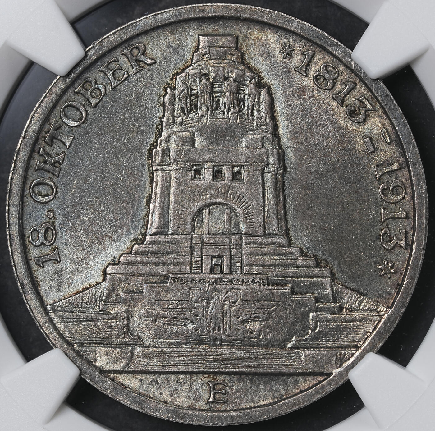 修遠堂世界钱币第六十二期 NGC MS61 1913年萨克森-莱比锡战役百年纪念3马克银币 五彩