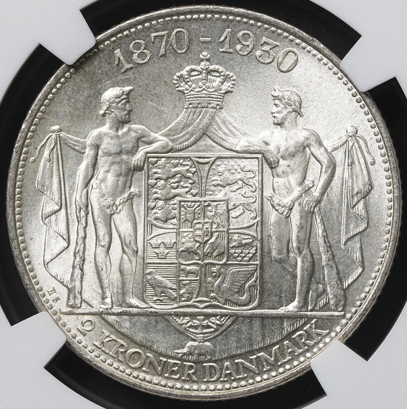 修遠堂世界钱币第六十二期 NGC MS65 1930年丹麦国王60大寿纪念2克朗银币