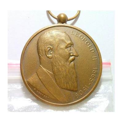 比利时1909年 利奥波德二世高浮雕精制铜章 35MM - 比利时1909年 利奥波德二世高浮雕精制铜章 35MM