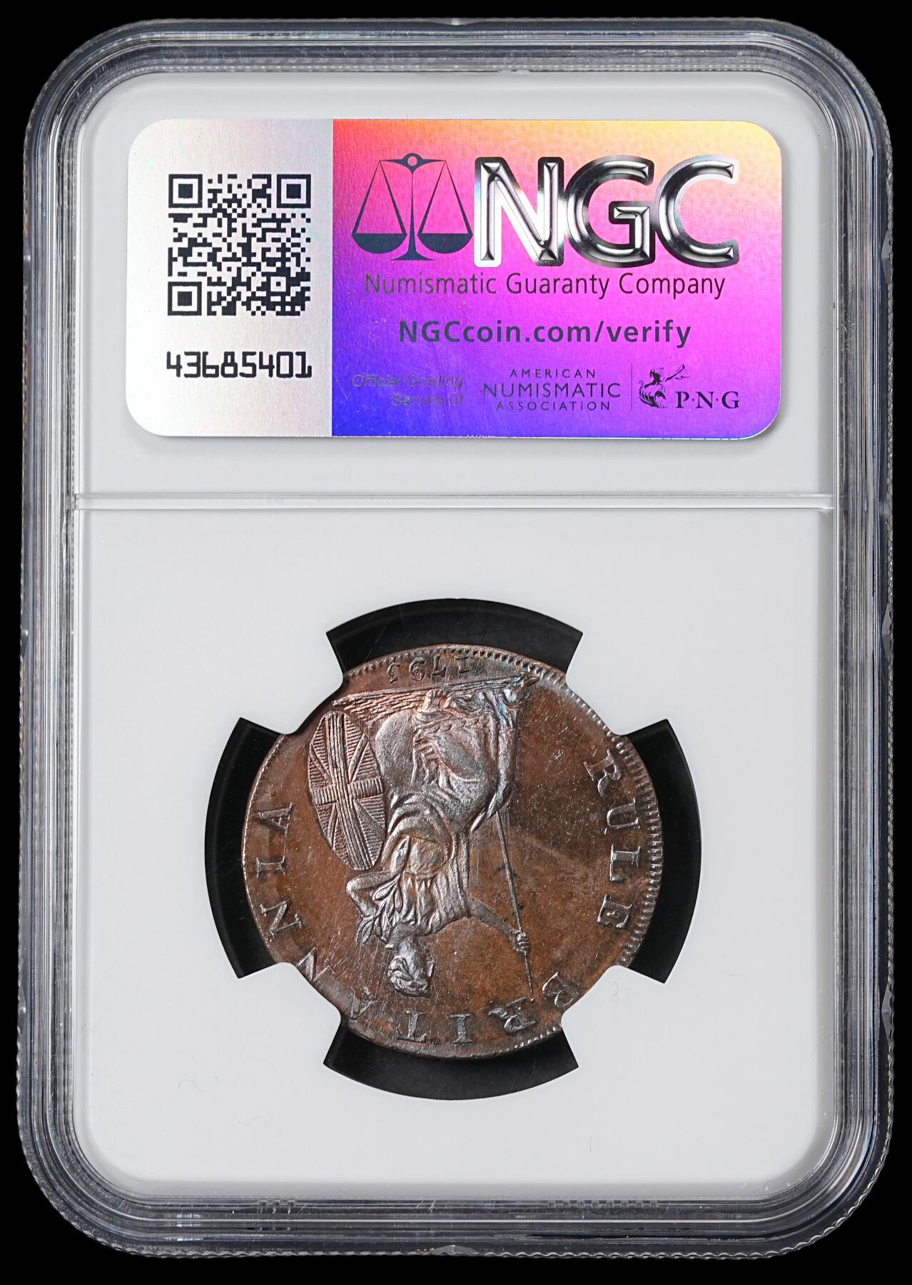 修遠堂世界钱币第六十二期 NGC MS63BN 1795年英国萨塞克斯郡-奇切斯特1/2便士代用币
