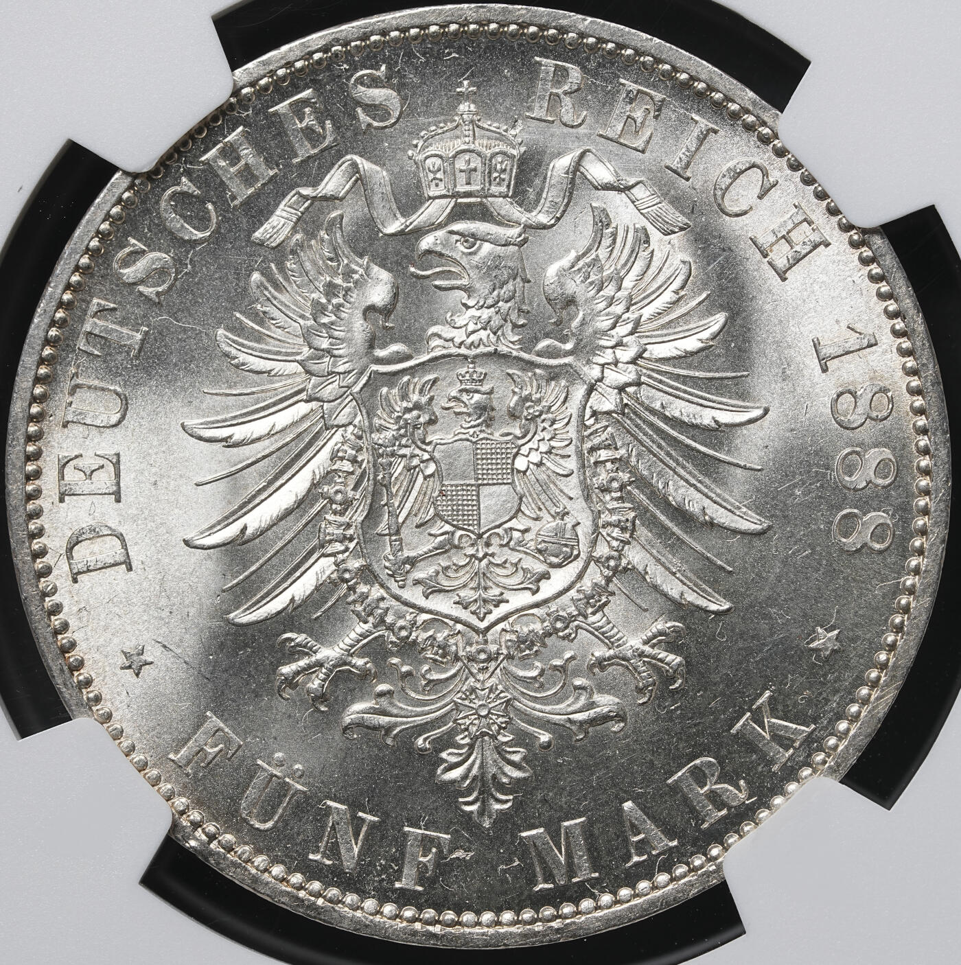 修遠堂世界钱币第六十二期 NGC MS64+ 1888年普鲁士腓特烈三世5马克大银币 强转光
