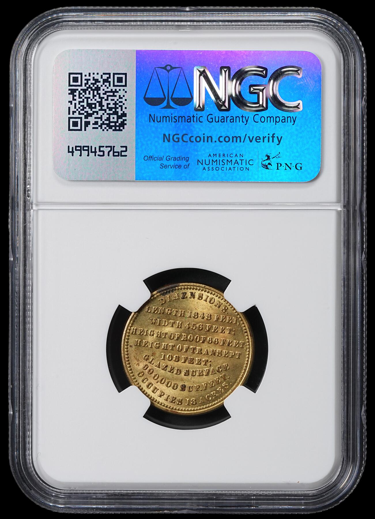 修遠堂世界钱币第六十二期 NGC MS65 1851年伦敦世界博览会纪念章 水晶宫图案 唯一冠军分