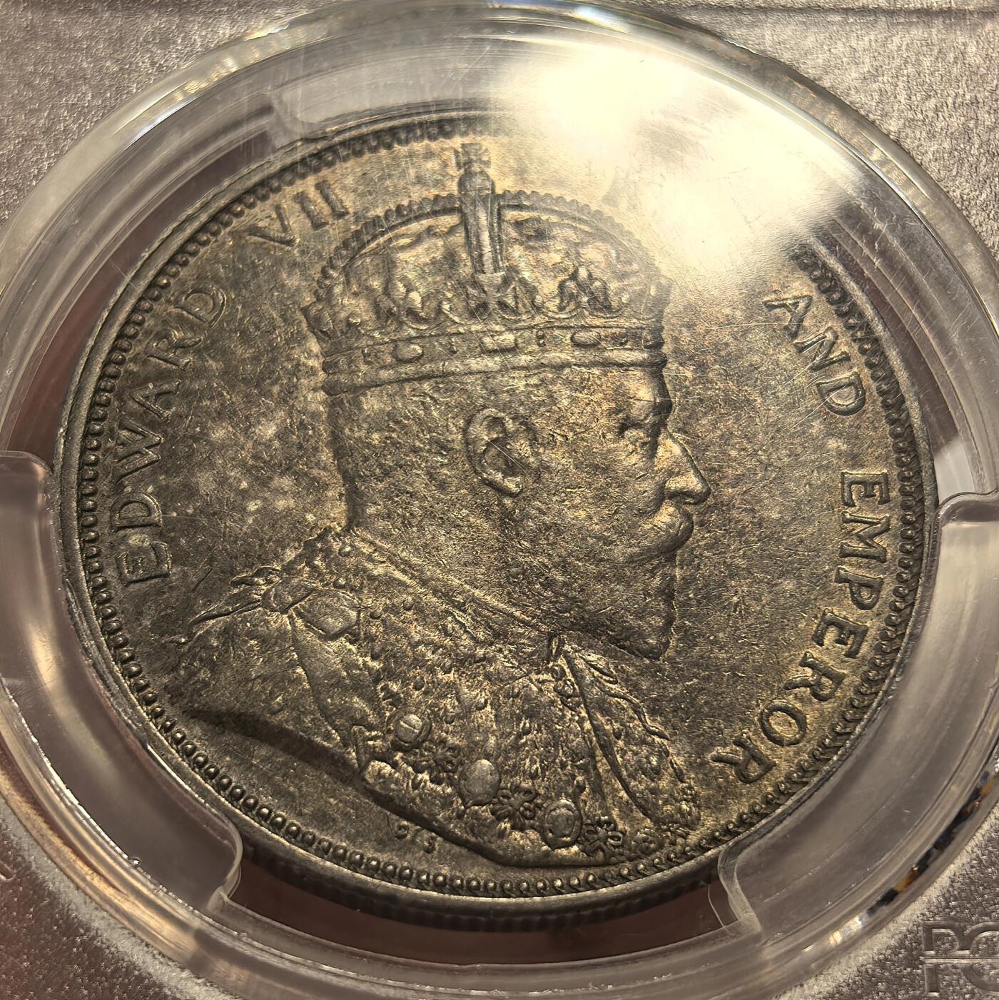 博洋堂世界钱币拍卖第115期（全场包邮） PCGS AU53 海峡殖民地1903-B爱德华七世壹圆大样 黑金彩包浆 银光缤纷