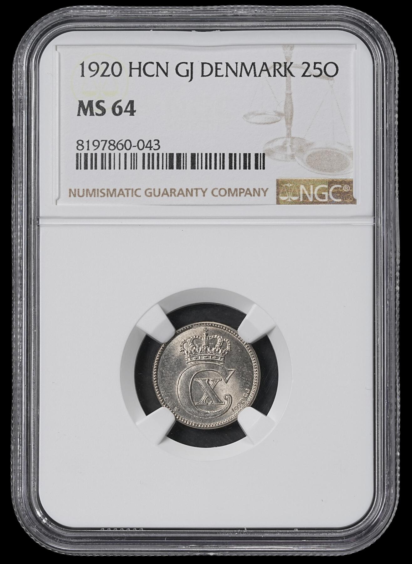 修遠堂世界钱币第六十二期 NGC MS64 1920年丹麦25欧尔