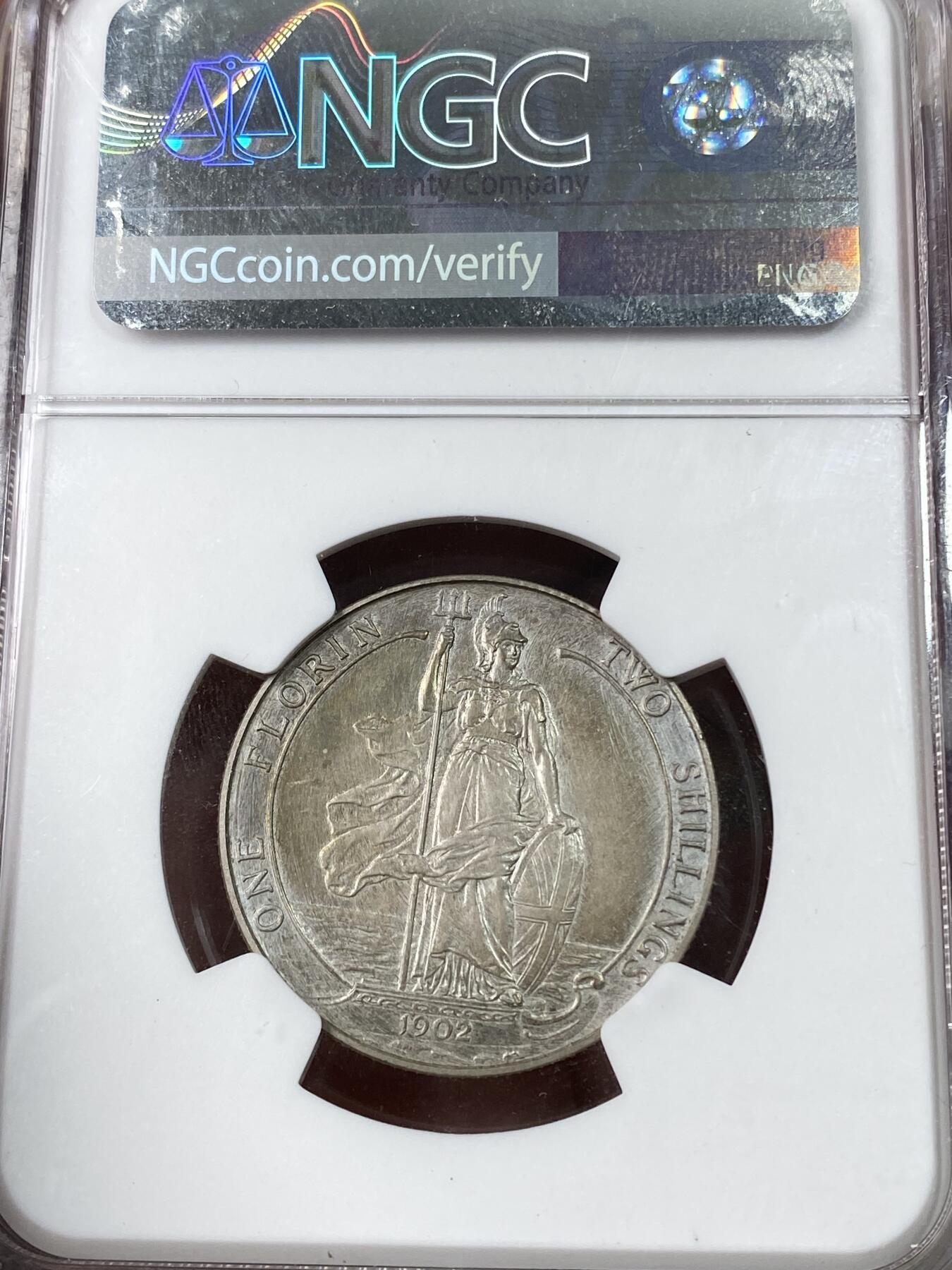 万国钱币拍卖第043期 NGC PF64 1910年英国爱德华七世海神精制2先令银币 英式五彩磨砂精制收藏品质