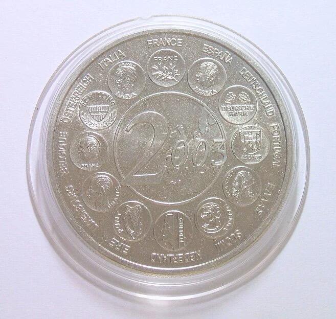 法国2003年币中币 欧元定名8周年高浮雕精制大铜章 40MM