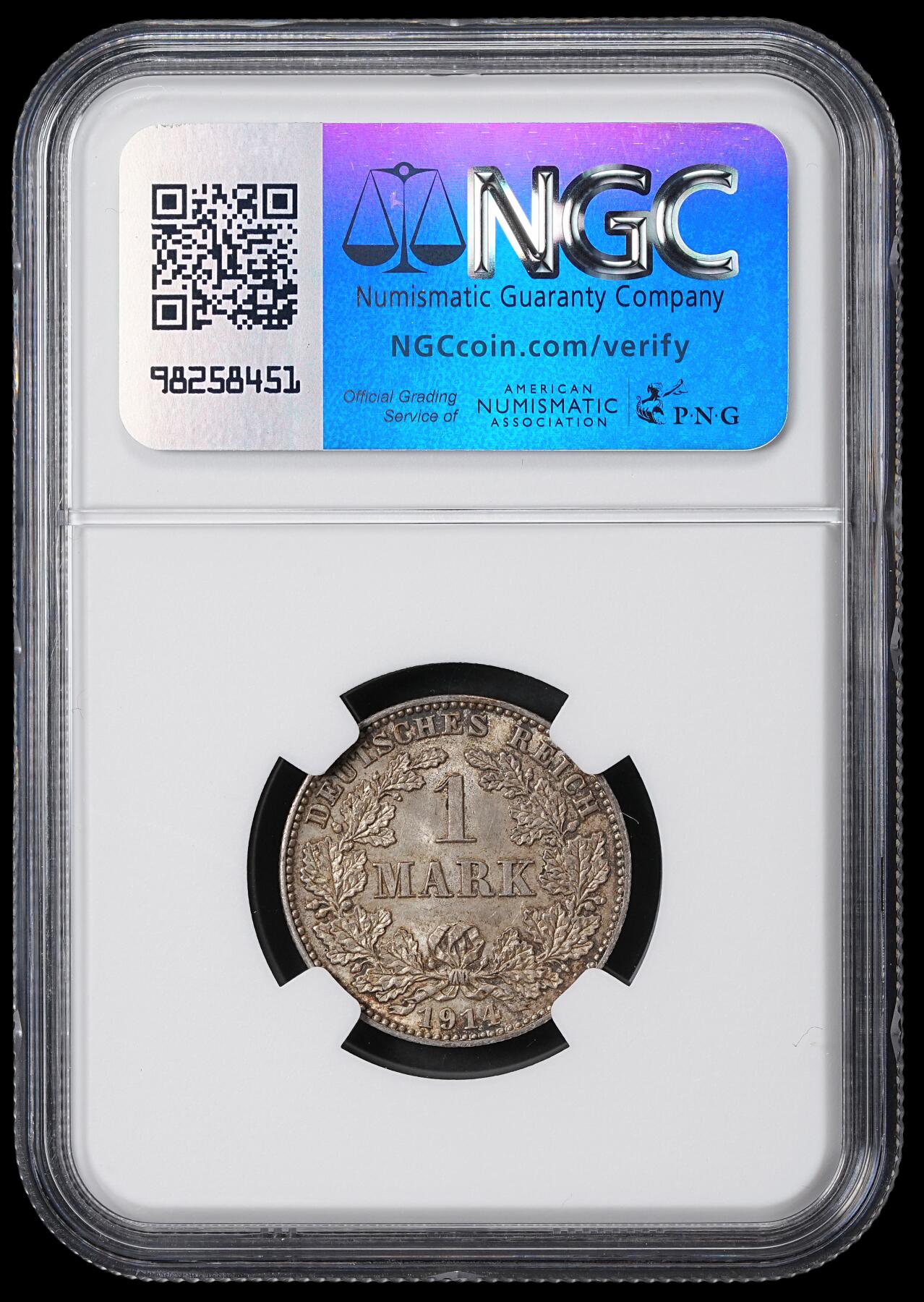 修遠堂世界钱币第六十二期 NGC MS63 1914年德国1马克银币 J厂铭