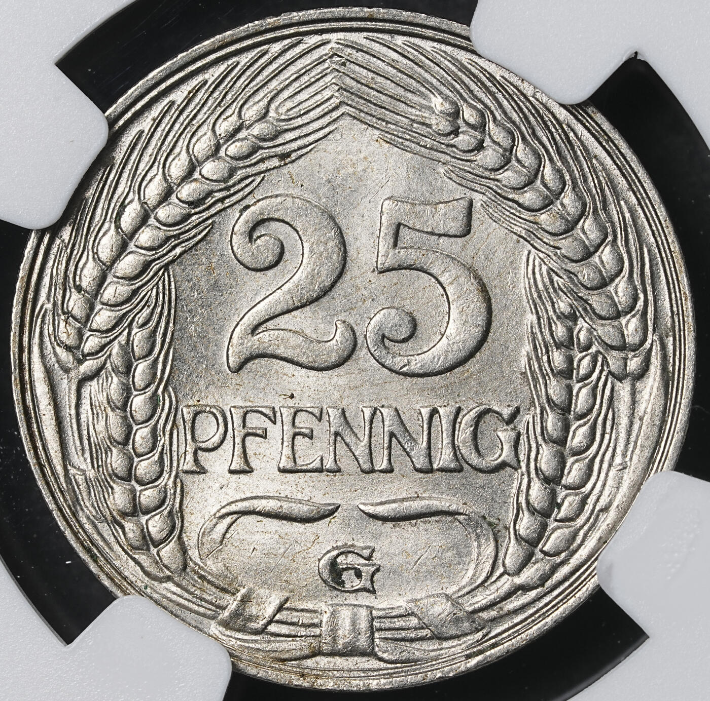 修遠堂世界钱币第六十二期 NGC MS63 1909年德国25芬尼 G厂铭 少见厂铭 仅61万铸造量