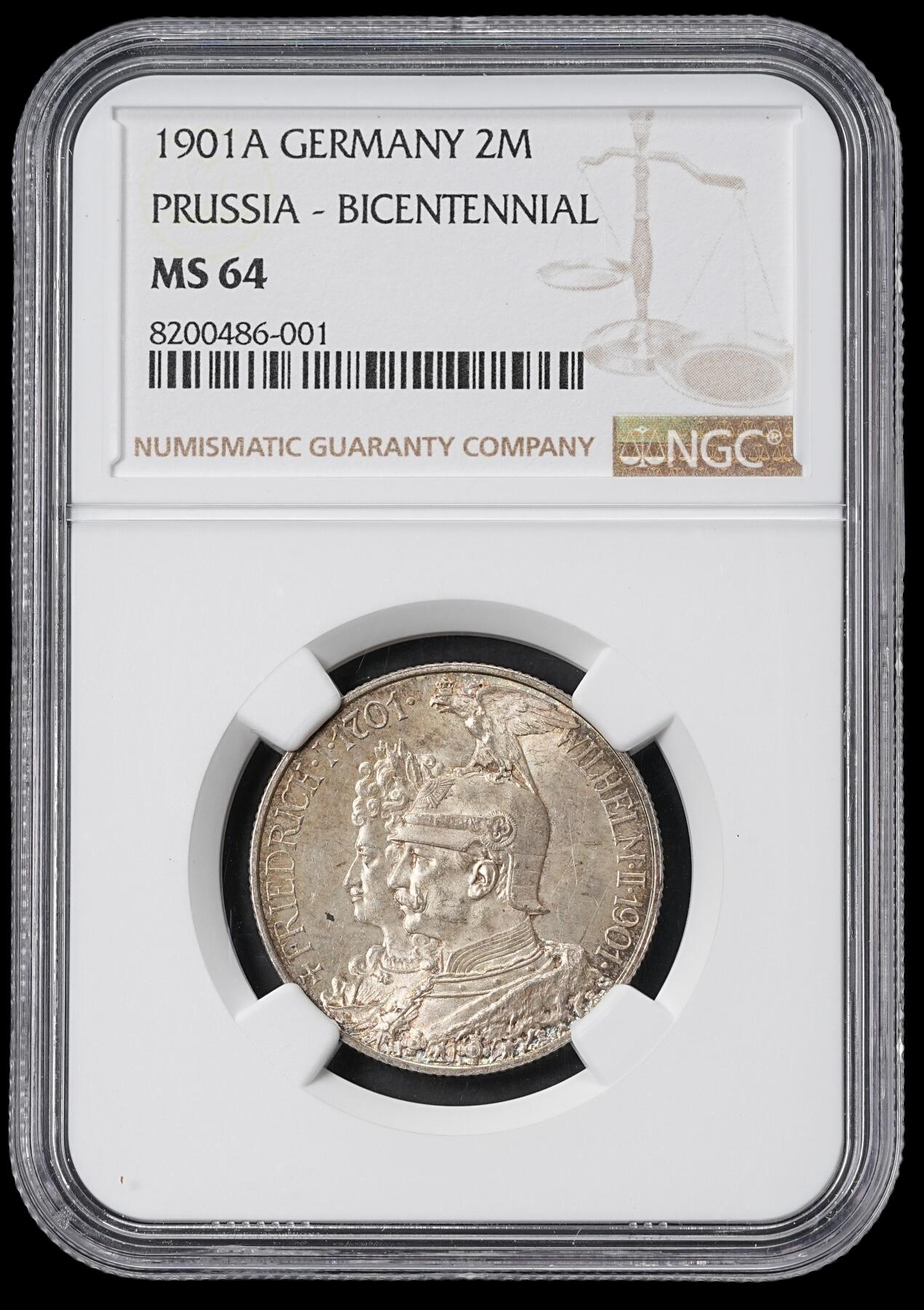 修遠堂世界钱币第六十二期 NGC MS64 1901年普鲁士建国200周年2马克银币