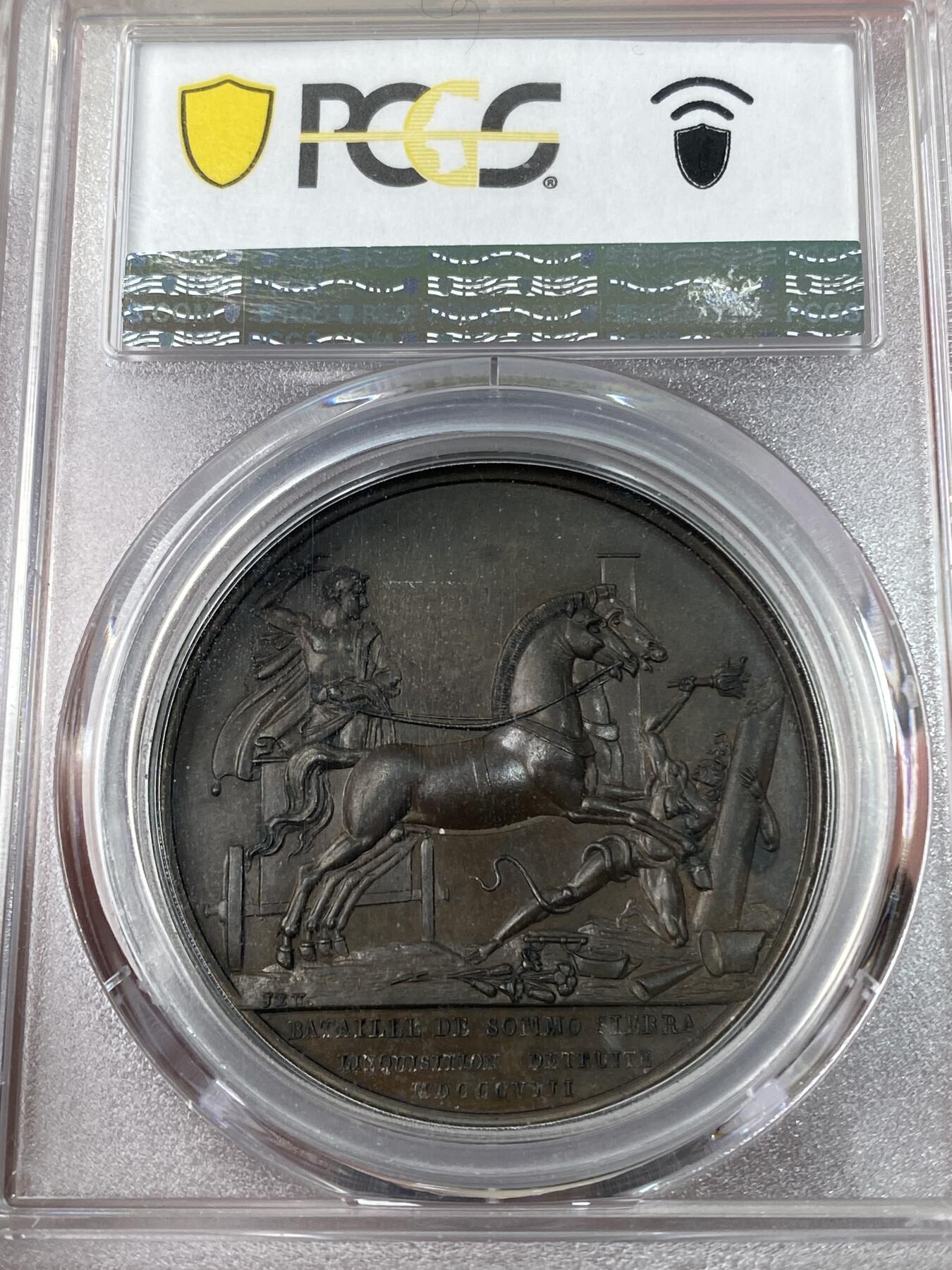 万国钱币拍卖第043期 PCGS SP64 1808年法国拿破仑索莫谢拉战役纪念原铸铜章，PC冠军分&广告封面章，完美收藏级品质。